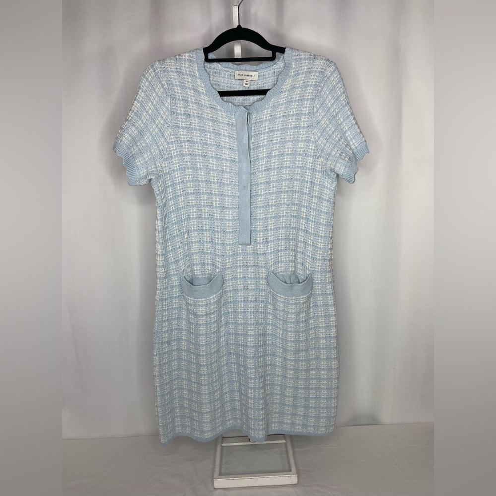Free Assembly Blue Knit Sweater Textured Short Sleeve summer wedding guest dress